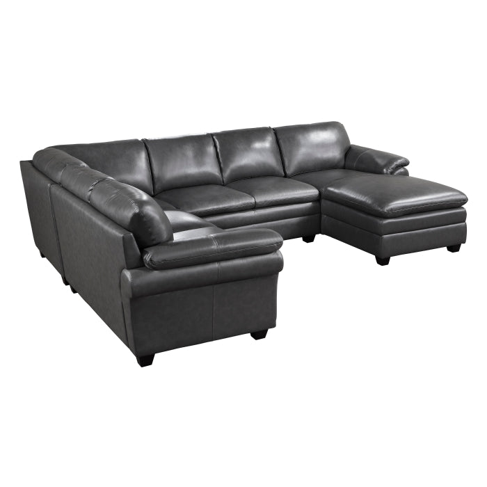 4-Piece Leather Sectional with Right Chaise