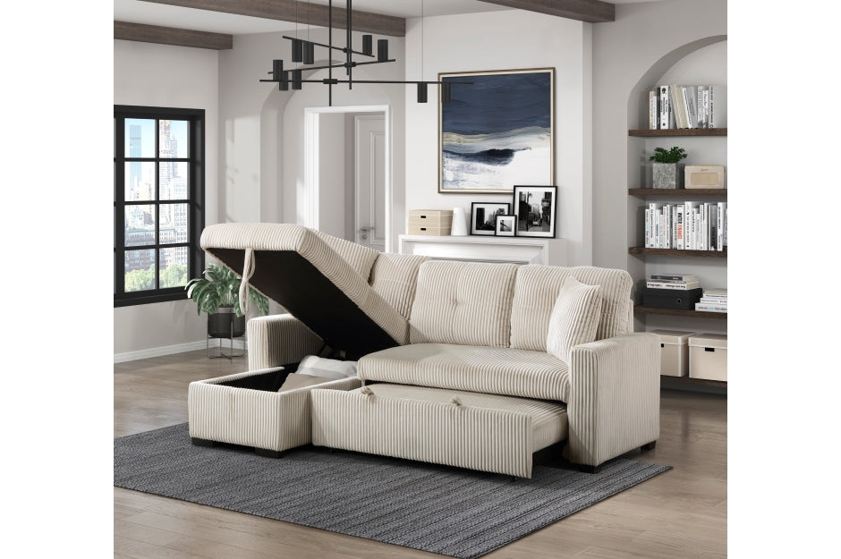 3-Piece Reversible Sectional with Pull-out Bed and Hidden Storage